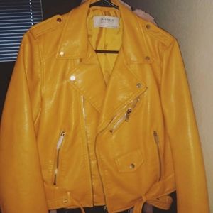 Zara Yellow Faux Leather Moto Jacket